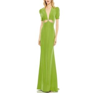 NWT Mac Duggal Formal‎ Gown Cutout Rhinestone Short Sleeve Green Dress